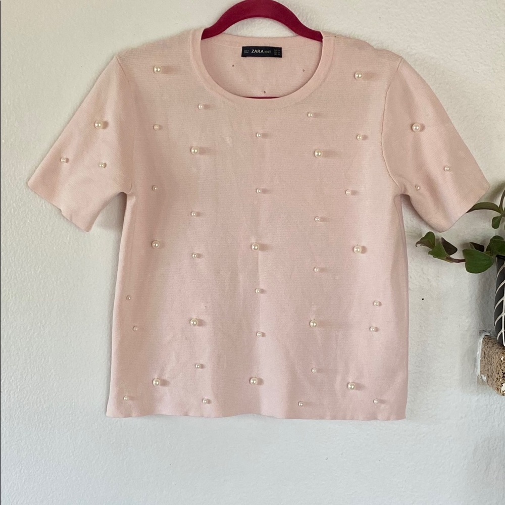 Zara Knit Peals Light Pink Blouse Size M
